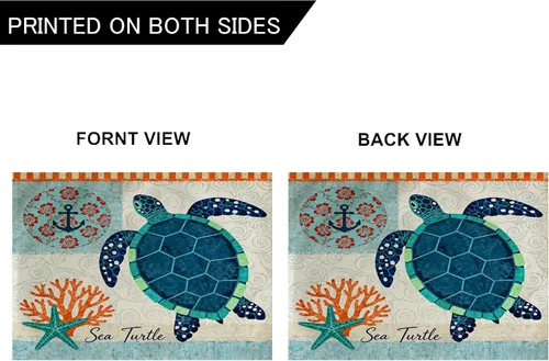 Vista 3 de Juego de 4 manteles individuales con temática de tortuga marina y playa, impermeables, resistentes al calor, lavables, antideslizantes, para Azul
