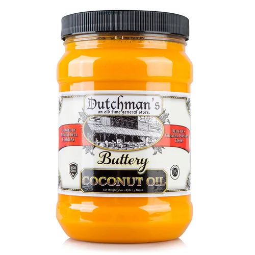 Vista 2 de Aceite de coco con sabor a palomitas de maíz de Dutchman’s, sabor a mantequilla, coloreado con beta caroteno natural, el secreto para hacer