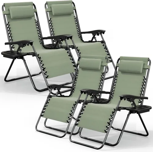 Vista 26 de Nestl Sillas de gravedad cero, juego de 2, silla de patio al aire libre con almohadas y bandejas portavasos, silla reclinable plegable de malla