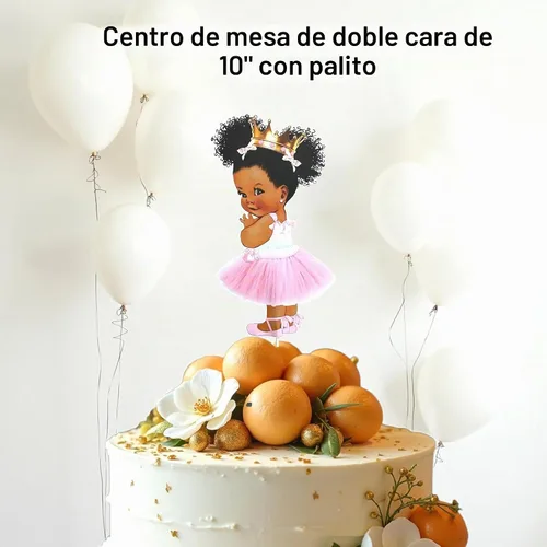 Vista 5 de Centros de mesa de princesa para baby shower, decoración de mesa de 10 pulgadas, princesa afroamericana, centro de mesa de cumpleaños negro real