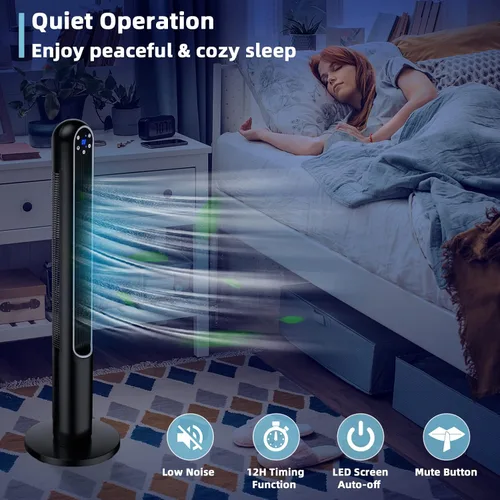 Vista 3 de Tangkula Ventilador de torre de 42 pulgadas con control remoto, ventilador de pie oscilante de 80˚ con pantalla LED, temporizador de 12 horas y 3