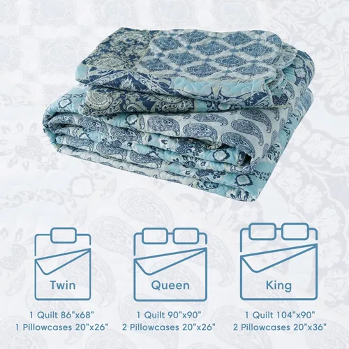 Vista 8 de KASENTEX Juego de colcha individual, colcha ligera, colcha reversible, ropa de cama impresa con diseño campestre, funda de edredón prelavada - Ropa