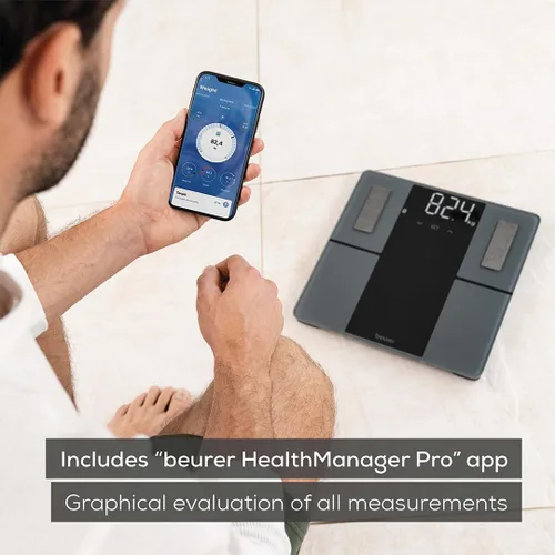 Vista 5 de Beurer Báscula de análisis corporal inteligente BF500 con Bluetooth y aplicación, escala de diagnóstico digital precisa que mide la grasa corporal