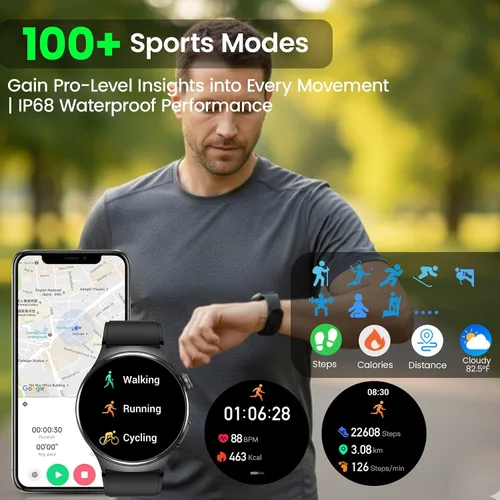 Vista 9 de Reloj inteligente de salud para mujeres y hombres, reloj de seguimiento de actividad física con pantalla de 1.43 pulgadas con frecuencia cardíaca