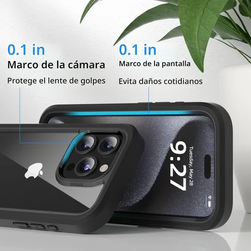 Vista 5 de WXR Compatible con iPhone 15 Pro, parachoques de silicona suave y parte trasera de policarbonato duro transparente e interior de policarbonato duro