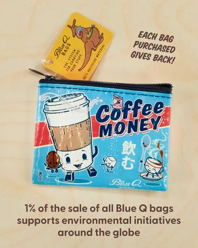 Vista 10 de Blue Q Monedero, hecho de 95% plástico reciclado. Práctica pequeña bolsa con cremallera para guardar monedas, tarjetas de regalo, auriculares, más.