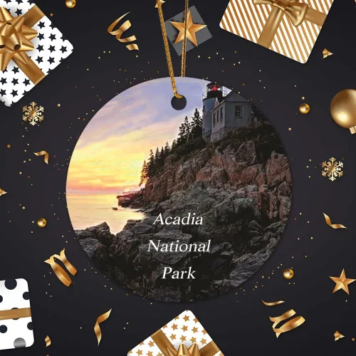 Vista 6 de Adornos de bolas de Navidad, faro de puerto bajo, Parque Nacional Acadia, Maine, adornos de cerámica de paisaje de EE. UU., adorno de árbol