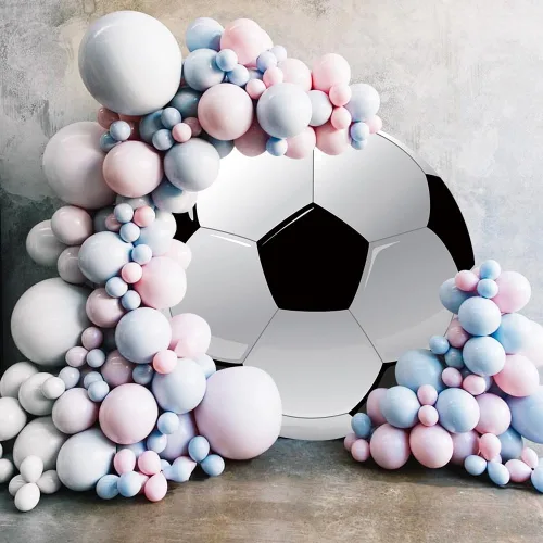 Vista 3 de AOFOTO Telón de fondo redondo con textura de pelota de fútbol de 5 x 5 pies, fondo redondo con patrón de pentágono blanco y negro, para niños