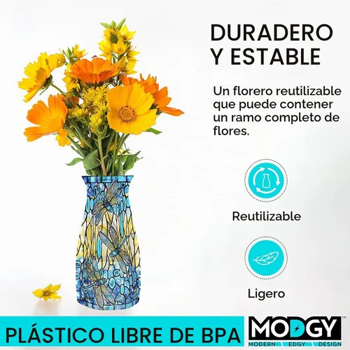 Vista 3 de MODGY - Florero de plástico plegable y expandible, irrompible, plegable, centros de mesa modernos, decoraciones de mesa, Louis C. Tiffany Dragonfly