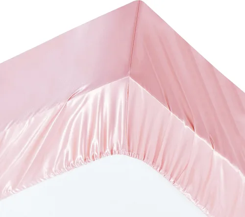 Vista 5 de Ersmak Juego de sábanas de satén de 4 piezas tamaño individual, juego de sábanas de satén sedoso rosa rubor con 1 sábana bajera de bolsillo
