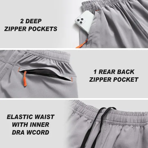 Vista 5 de Selovzz Pantalones cortos de gimnasio para hombre, de secado rápido, para correr, entrenamiento o entrenamiento casual, con bolsillos con cremallera