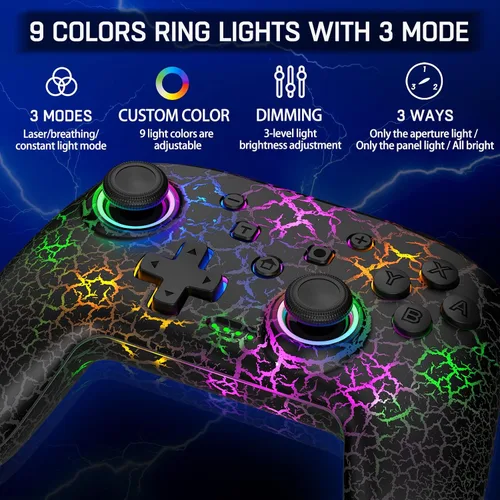 Vista 4 de Controladores inalámbricos Switch Pro compatibles con Nintendo SwitchLiteOLED, multiplataforma PCiOSAndroid, controlador de interruptor con 9