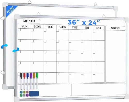 Vista 11 de MaxGear Monthly Calendar Whiteboard for Wall, 16"x12" Dry Erase Cork Board