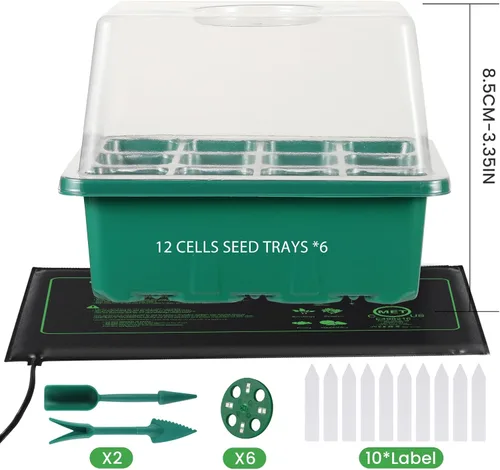 Vista 4 de Bandejas de inicio de semillas con luces de cultivo y tapete térmico, kit de inicio de semillas de 72 celdas con luces, 3 modos de iluminación