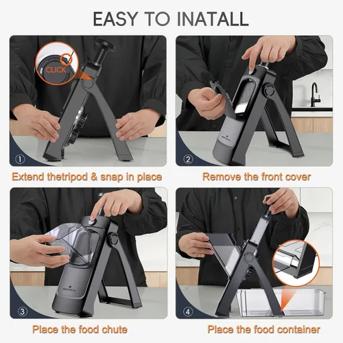 Vista 3 de ONCE FOR ALL Safe Mandoline Slicer Pro, 4ª generación, cortador de verduras de grosor ajustable para cocina, picadora de alimentos con contenedor