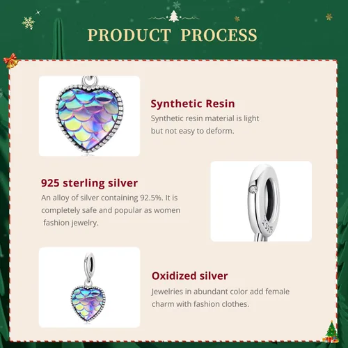 Vista 5 de VOROCO Dije de plata de ley 925 con forma de corazón para pulsera, Navidad, día de la madre, cumpleaños, joyería perfecta para mamá, abuela, hija