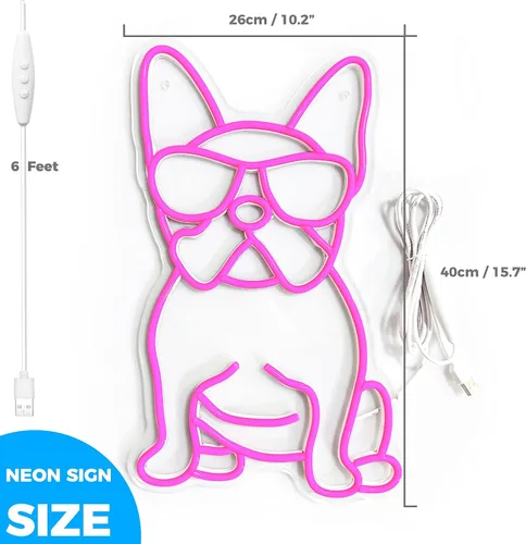 Vista 2 de Letrero de neón de Bulldog Francés con gafas LED de luces de neón Fench Bulldog Accesorios Decoración Frenchie Bulldog Francés Regalos