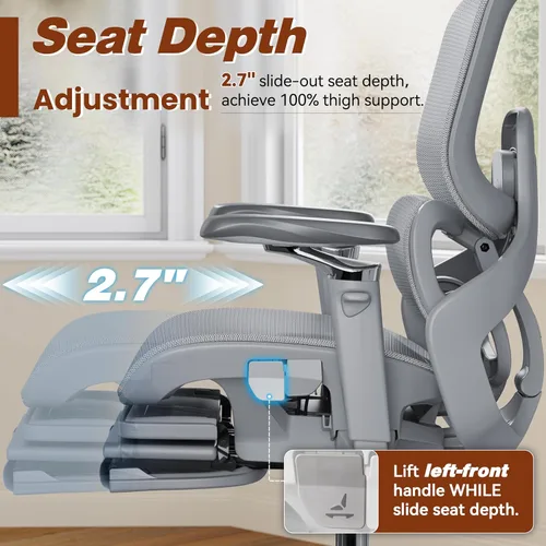 Vista 5 de GABRYLLY Silla de oficina ergonómica de malla con reposapiés, silla de escritorio grande y alta con soporte de respaldo ajustable de 5 niveles