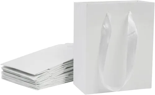 Vista 11 de 12 bolsas de papel de regalo extra pequeñas con asas de cinta (4.5 x 5.5 x 2.5 pulgadas), para recuerdos de fiesta, baby shower, bodas, vacaciones