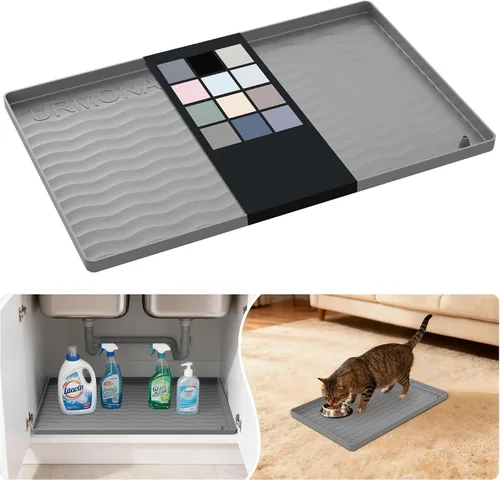 Vista 20 de URMONA - Tapete de silicona impermeable para debajo del fregadero, 16 x 10 Beige