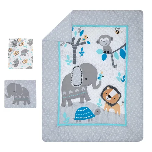 Vista 2 de Bedtime Originals Jungle Fun - Juego de ropa de cama para cuna, 3 piezas, azul/gris (paquete de 1)