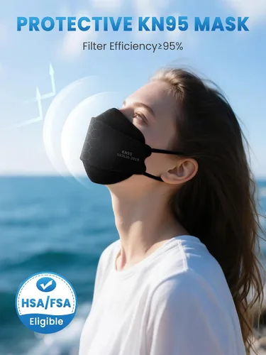 Vista 2 de Mascarillas KN95 para adultos, paquete de 50 unidades, mascarillas desechables negras de 5 capas contra humo y polvo PM 2.5, eficiencia