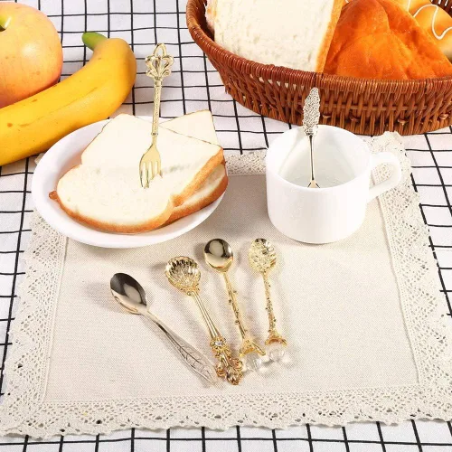 Vista 3 de Juego de 6 cucharas de café vintage, mini cuchara dorada para servir postre para helado y bar en casa, 4.5 x 0.7 pulgadas