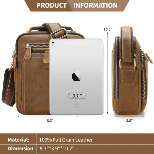 Vista 2 de Jack&Chris Bolso bandolera de cuero para hombre, bolso cruzado para el trabajo, negocios
