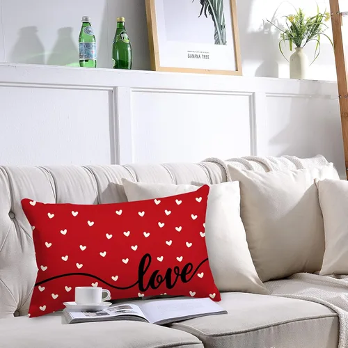 Vista 4 de 2 fundas de almohada rectangulares para el día de San Valentín, diseño de corazón rojo, 12 x 20 pulgadas, romántico, para sofá, hogar, oficina