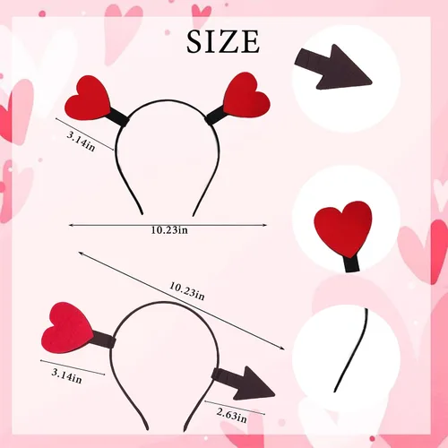 Vista 2 de Celebratopia 2 diademas de corazón para el día de San Valentín para mujer, diadema de corazón de flecha de Cupido, diadema de corazón rojo