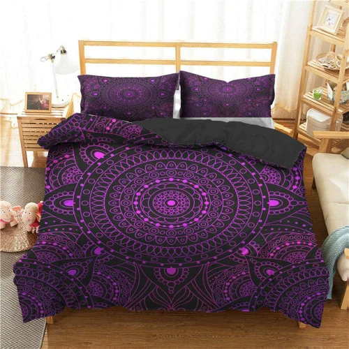 Vista 2 de Juego de ropa de cama con estampado 3D de mandala bohemio, textiles para el hogar para adultos, ropa de cama con funda de almohada