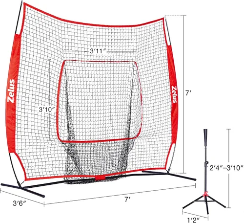 Vista 2 de ZELUS Red de béisbol de 7 x 7 pies, red de práctica de béisbol y sóftbol con tee, pelotas de béisbol y bolsa de transporte para batear y lanzar