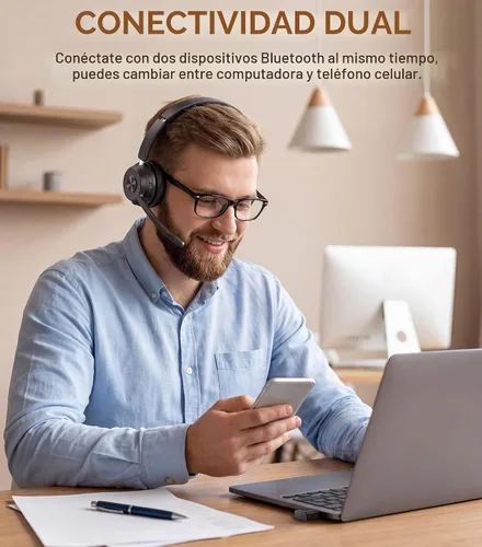 Vista 3 de Auriculares inalámbricos con micrófono para el trabajo, auriculares Negro