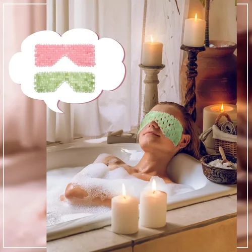 Vista 5 de Hicarer 2 piezas de Jade máscara de ojos rosa verde jade piedra máscara facial refrescante máscara para aliviar la hinchazón masaje relajar arrugas
