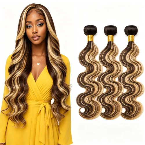 Vista 173 de P4613 Cabello humano rizado onda profunda marrón y paquetes mixtos 8 10 12 P4613 Ombre Marrón-Rubio-DP