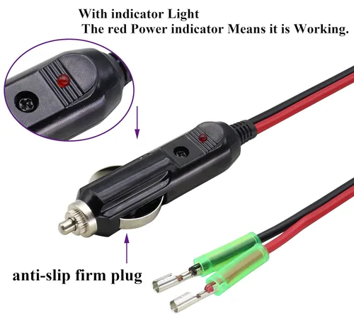 Vista 4 de Enchufe macho para encendedor de cigarrillos de 16 AWG, cable de 12 V, enchufe macho con conductores, fusible de 10 A, cable de enchufe macho