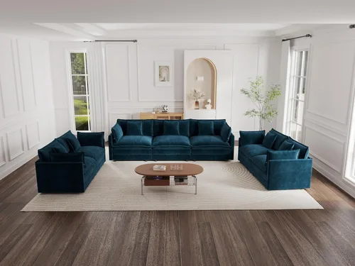 Vista 36 de KEIKI Juego de sofá de 2 piezas con 2 sofás individuales de felpilla de gran tamaño, estilo moderno tapizado de 2 plazas con 2 almohadas, cojines