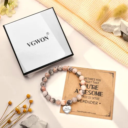 Vista 5 de VGWON Regalos únicos inspiradores para mujeres, pulseras de piedra natural, regalos de cumpleaños para mejores amigas para mujeres y adolescentes, a
