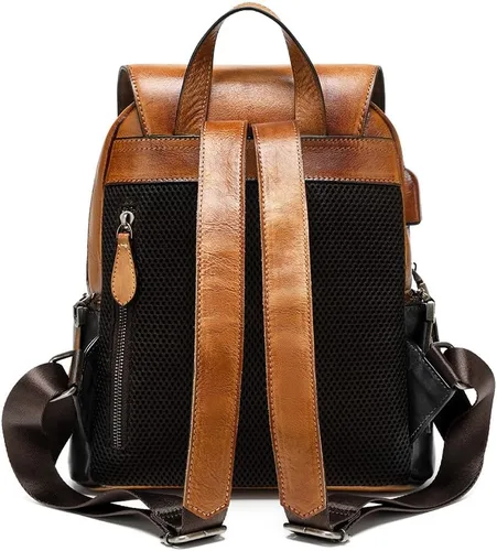 Vista 9 de Mochila de cuero para mujer, organizador retro de bronceado vegetal, bolso de cuero vintage en relieve tótem, naranja marrón, Bolso de hombro tótem