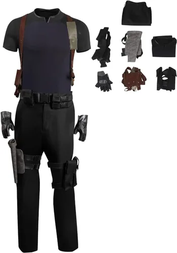 Vista 7 de Chaqueta de cosplay para hombre, pantalones, uniforme superior, cinturón marrón, guantes, disfraz de Halloween