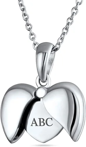 Vista 5 de Bling Jewelry Personalize BFF Sichings BEST FRIENS, BEST MOM I LOVE YOU, My ANGEL Alas abiertas en forma de corazón, collar con dije de palabra