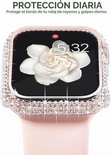 Vista 3 de NewWays Paquete de 2 fundas brillantes con diamantes completos para Apple Watch 40mm para mujeres, protector de diamantes completamente pavimentado