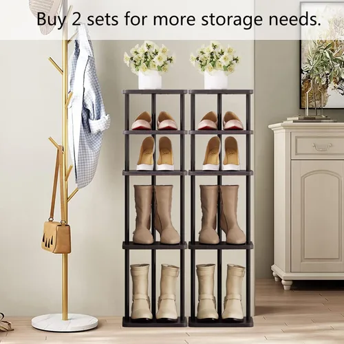Vista 5 de SORCEDAS Estante vertical para zapatos de 5 niveles, organizador de almacenamiento de zapatos de madera para ahorrar espacio, estante estrecho