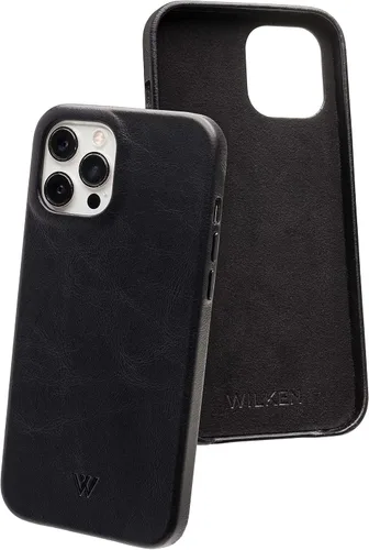 Vista 22 de Funda de teléfono delgada de cuero Wilken compatible con iPhone 15 Compatible con MagSafe y carga inalámbrica Cubierta de cuero de grano Negro
