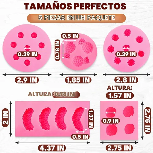 Vista 2 de 5 moldes de frutas de silicona, mini 1 pulgada con 5 formas de frutas 3D