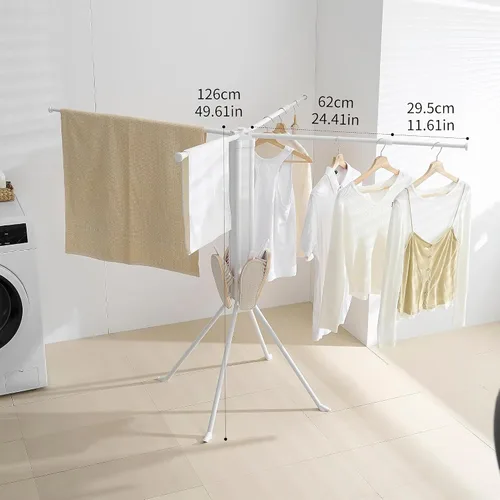 Vista 2 de RFOUO Tendedero de Ropa Trípode de Aluminio - 4 Varillas 16 Clips, Tendedero Plegable Portátil, Ahorro de Espacio, Tendedero de Ropa para Lavandería