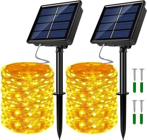 Vista 8 de Guirnalda de luces LED con energía solar actualizada, 8 modos, resistente al agua, IP65, iluminación intermitente, para interior y exterior, Azul