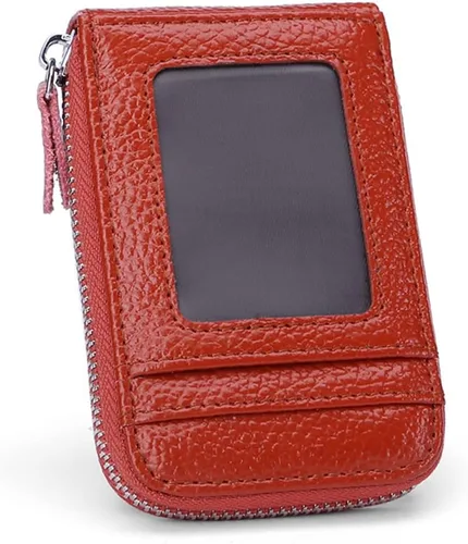 Vista 6 de ihreesy Portatarjetas de crédito, de piel vacuna, tarjetero protector para tarjetas de crédito, 9 ranuras para tarjetas, con cremallera