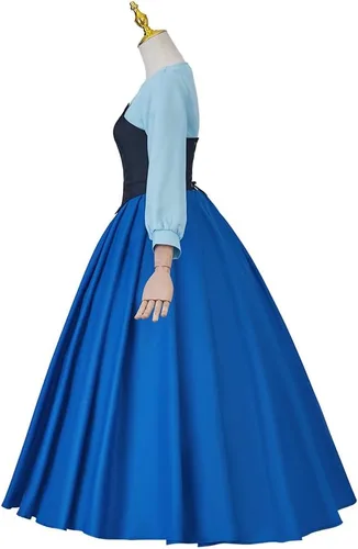 Vista 3 de Disfraz de sirena de princesa azul clásico para mujer, vestido de fiesta de cosplay con gorro