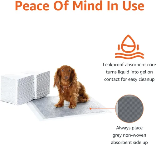 Vista 4 de Amazon Basics Almohadillas para control de olor de carbón para perros y cachorros, 5 capas a prueba de fugas súper absorbentes, superficie de secado